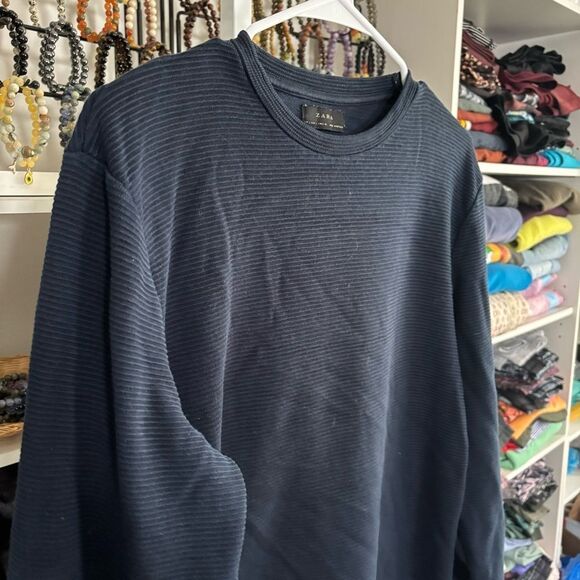 Zara Men's Navy Blue Long Sleeve Sweater ribbed size large - Picture 5 of 5